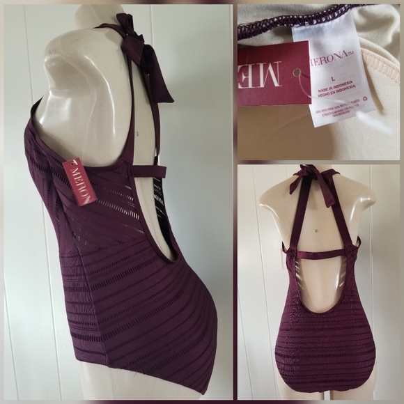 Merona One Piece Swimsuit Maroon Red Large - Picture 2 of 2